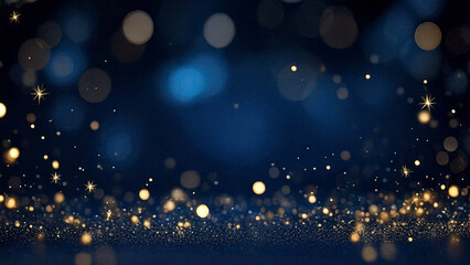 Obraz premium Luxurious Dark Blue Christmas Background with Golden Bokeh and Sparkling Stars