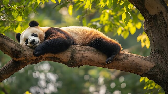 Sleeping Panda on a Tree Branch