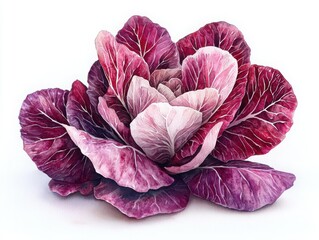 Obraz premium Explore the intricate details of a watercolor radicchio plant with its deep rich colors and textures