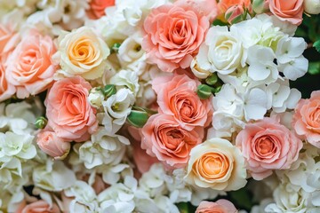 Obraz premium Close-up of Delicate Pink and White Roses and Flowers