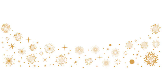 Fireworks banner,  gold fireworks vector border, frame. New Year greeting card. Diwali festival of lights, poster, banner. Vector illustration.