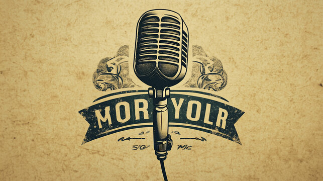 Retro microphone logo design featuring typography with a vintage flair on textured background