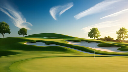 Green grass and woods on a golf field