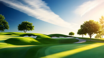 Green grass and woods on a golf field