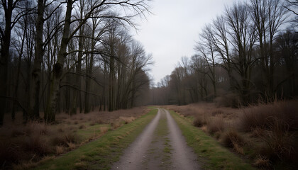 Fototapeta premium Nature scene symbolizing Lent, empty path with bare trees