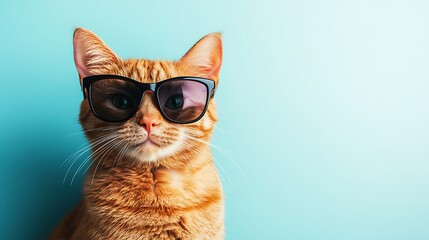 Cool Cat in Sunglasses Against a Turquoise Background