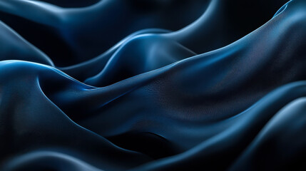 Obraz premium Smooth flowing dark blue fabric draping elegantly in soft light, showcasing texture and depth