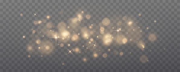 Christmas glowing bokeh. A blur of sparks and golden stars sparkle with a special light. Golden bokeh effect.