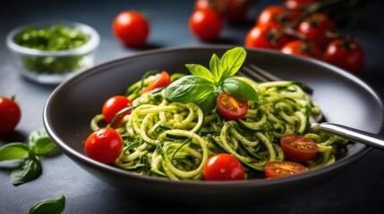 Zucchini Noodles with Pesto and Cherry Tomatoes