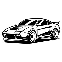 Naklejka premium Sports Car Illustration in Black and White