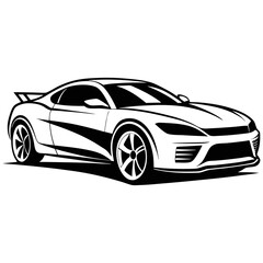 Sports Car Illustration in Black and White