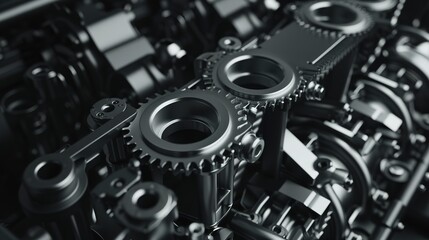 Fototapeta premium Abstract Engine Components Background - a complex and innovative visual. The design highlights the intricacies of engine technology in a modern context.
