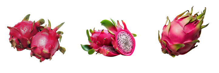 PNG set of dragon fruit isolate on transparent and white background