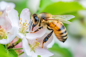 close up of bee on white flower