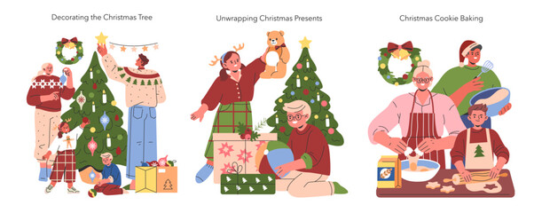 Christmas Family. Flat Vector Illustration