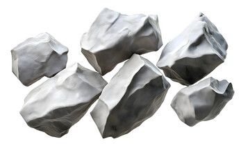 Fototapeta premium Group of grey rockery stones rocks isolated on white background, landscape gardening elements transparent.