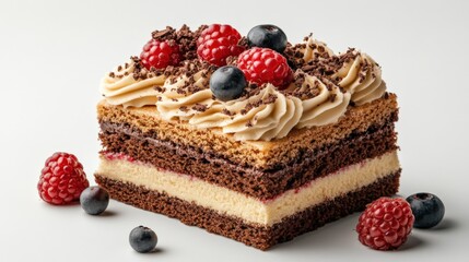 Decadent Layered Cake with Fresh Berries and Chocolate Sprinkles