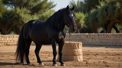 horse on the farm,black arbic hourse.