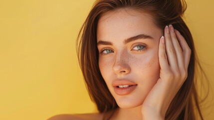 Fototapeta premium Portrait of a Smiling Woman with Brown Hair Generative AI