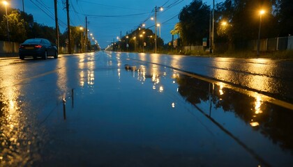 streets flooded with rainwater at night