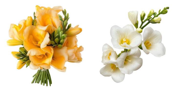 PNG set of freesia isolate on transparent and white background