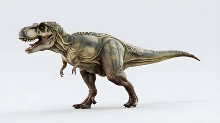 A lifelike, detailed 3D rendering of a Tyrannosaurus rex in mid-stride, showcasing its powerful form. AI generated.