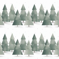 Obraz premium Minimalist seamless winter forest pattern featuring simple sage green Christmas trees on a white background.