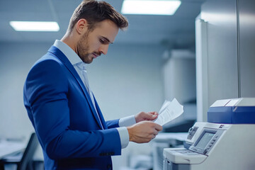 Fototapeta premium businessman reading paper document near the printer