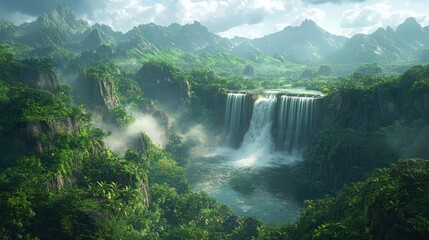 Fototapeta premium Harnessing renewable energy the impact of a hydroelectric dam in a lush valley ecosystem