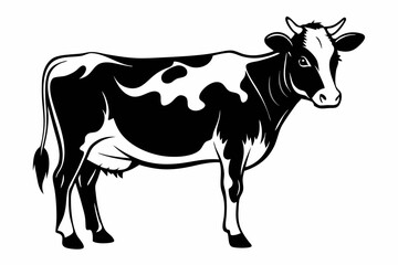Fototapeta premium Cow silhouette illustration in black and white, holstein cow illustration, black and white cow