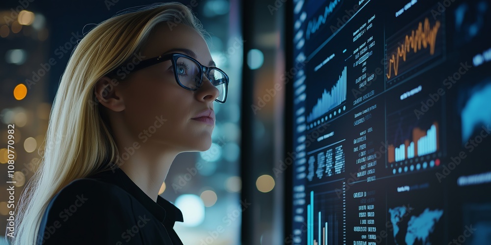 Aufkleber A Business Analyst Engaged in Data Visualization, Working in a Modern Office Environment to Enhance Analysis and Present Insights Effectively for Better DecisionMaking and Strategic Planning