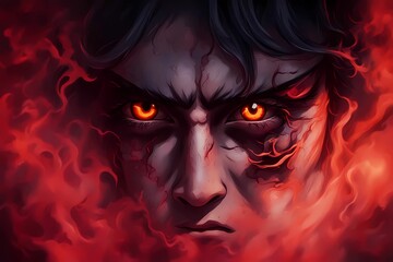 Mysterious Ancient Power Revealed Through Intense Demon Eyes Amidst Dark Shadows and Smoke