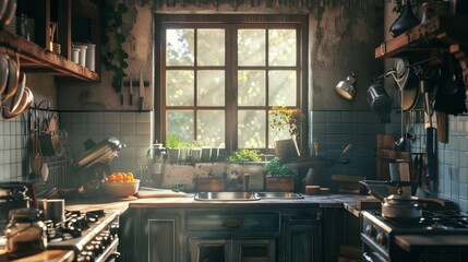 Obraz premium Kitchen scene presented in a captivating poster layout
