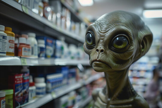 Image of extraterrestrial alien invading earth generative AI