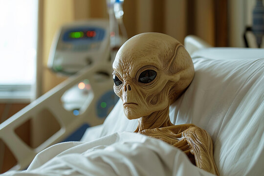 Image of extraterrestrial alien in hospital generative AI design