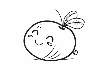 Doodle Apple with Leaf Line Art vector on white background