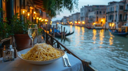Savor the flavors of creamy italian pasta dishes enjoyed by the serene canals of venice