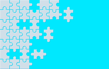 Fototapeta premium White Details of puzzle on Blue background. Abstract puzzle background with text place for design. Flat style