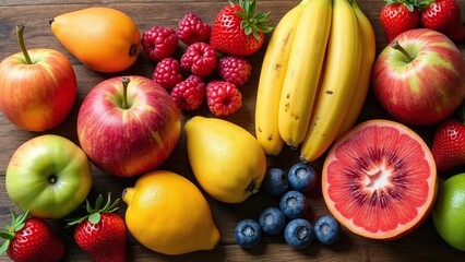 Diverse array of fresh fruits artfully arranged on surface