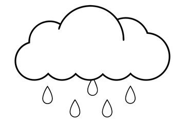 cloud with rain droplets line art vector silhouette on a white background