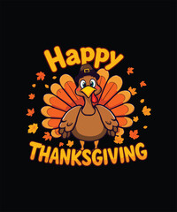 Funny Thanksgiving Cartoon Turkey T-Shirt Holiday Celebration Design