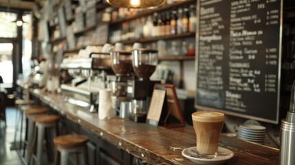 A chalkboard menu boasting a variety of specialty coffee drinks and a friendly reminder to tip your barista.