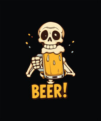 Cheers to the Afterlife Skeleton's Brew T-Shirt Design Vintage Gothic Skeleton Drinking Design