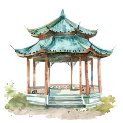 A watercolor drawing of a Pavilion, isolated on a white background. Pavilion vector.