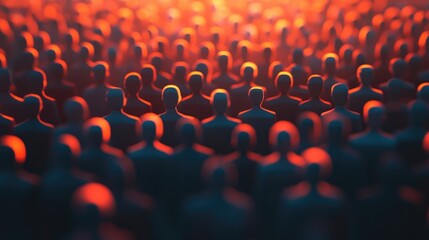 Obraz premium A large crowd of people, their silhouettes illuminated by a warm, orange glow.