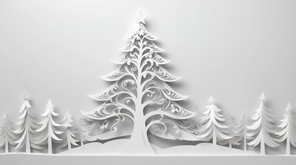 Obraz premium white christmas tree papercut art