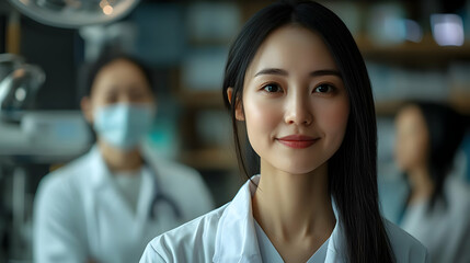 Obraz premium Smiling Female Doctor in White Coat - Realistic Image