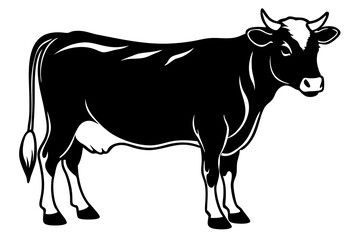 High Contrast Cow Silhouette Illustration with White Background