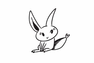 rabbit a bunny in a sitting position line art vector silhouette on white background