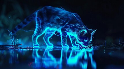 Glowing Feline in a Futuristic World, Perfect for Sci-Fi Concepts Generative AI